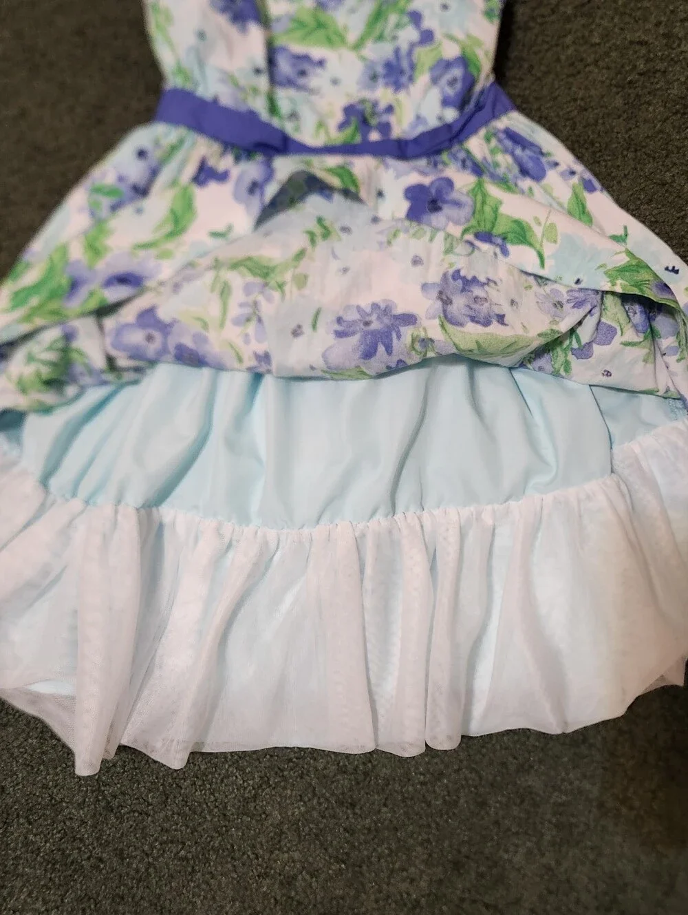 Gymboree Girls Fit & Flare One-Shoulder Floral Dress Size 8 White/Blue Easter